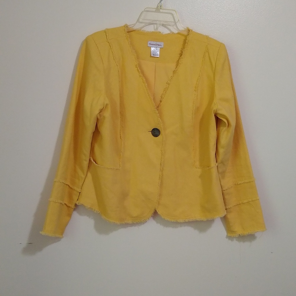 Monroe & Main Women's Coat Linen Blend Longsleeve 8 One Button Yellow fride edge